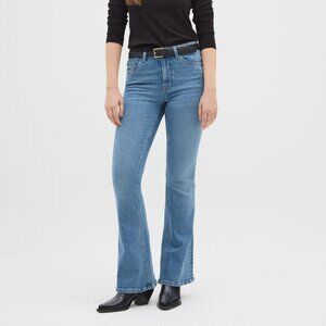 Blue Denim Flare Fit Stretch Cotton Trousers